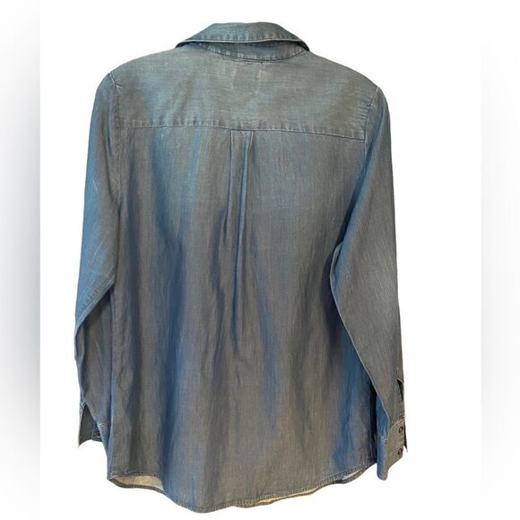 Chico’s 0/S/4 Blue Chambray Denim Cotton Lace-Up Relaxed Fit Long Sleeve Shirt - Picture 2 of 8
